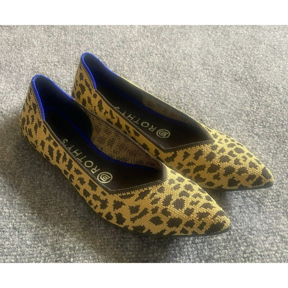 Rothy's Flats Womens 7.5  Brown The Point Leopard Print Shoes Retired Washable